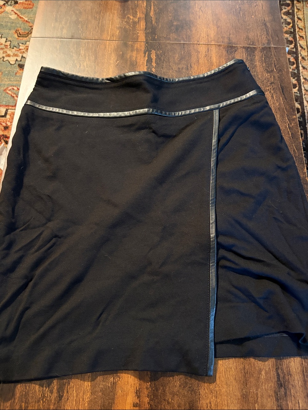 White House Black Market Black Mini Skirt with Faux-Leather Trim